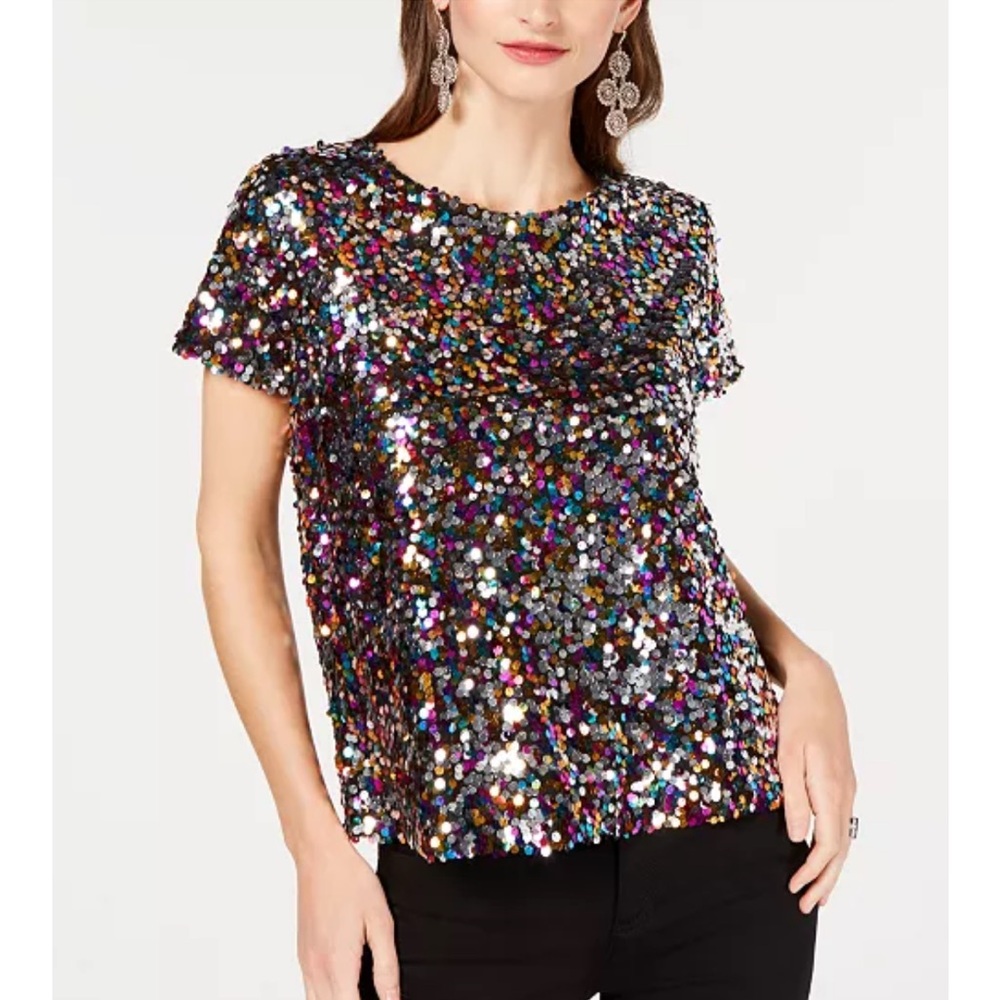 INC - Colorful Sequin Top - xl